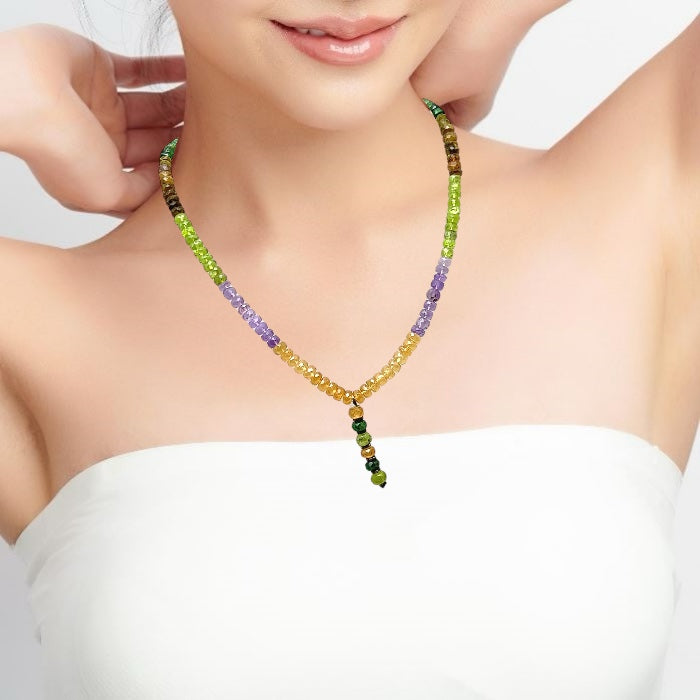 Citrine Natural, Amethyst, Peridot, Tsavorite, and Green Tourmaline Necklace