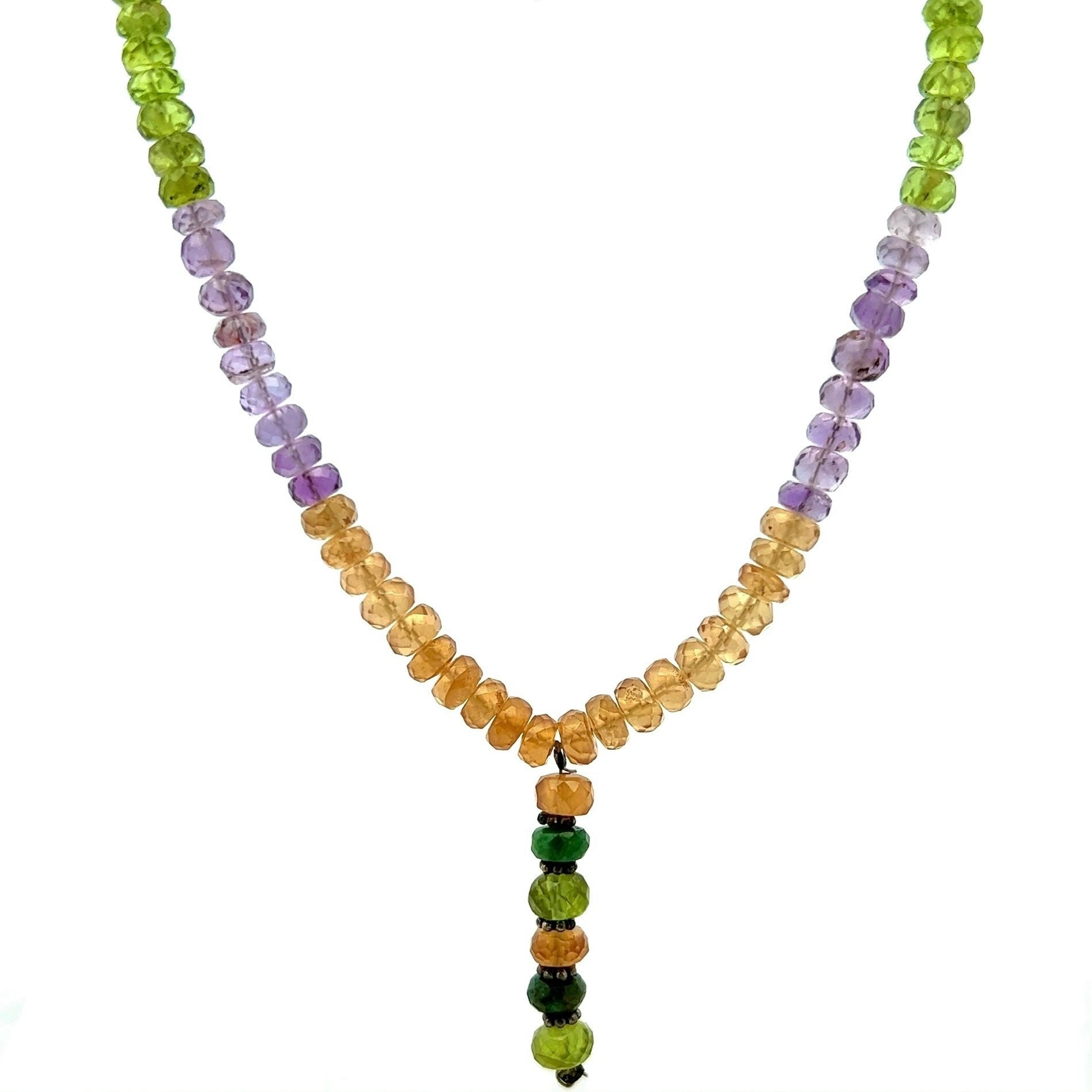 Citrine Natural, Amethyst, Peridot, Tsavorite, and Green Tourmaline Necklace