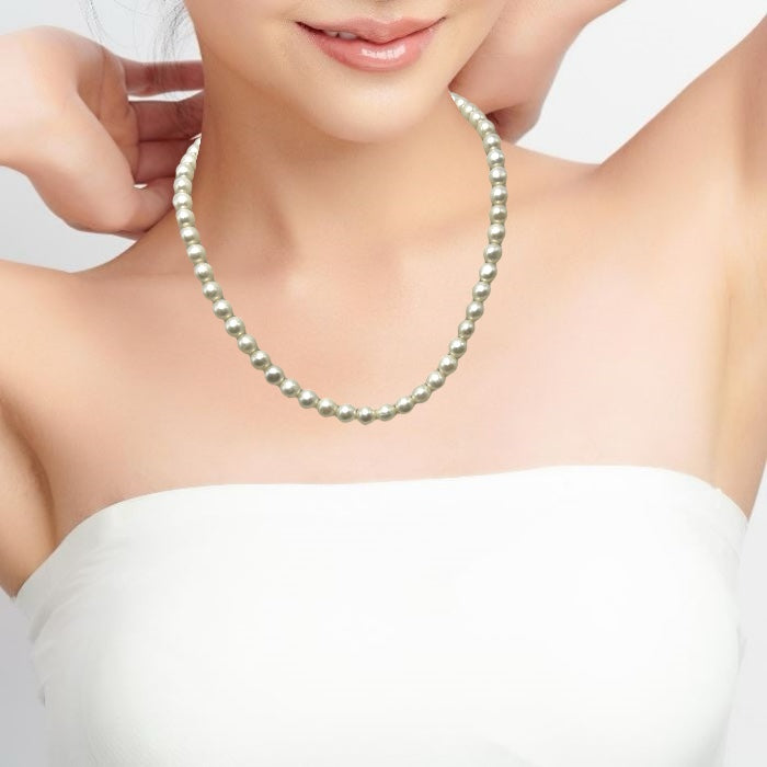 Pearl Gemstone White Plain Ringed Necklace