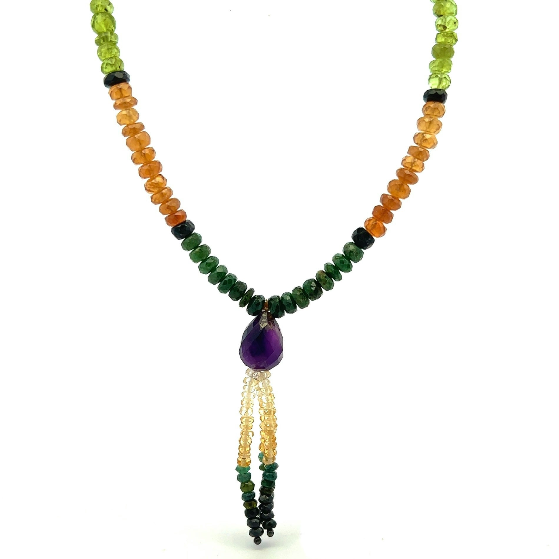 Citrine Natural, Peridot, Amethyst, Spessartite, Tsavorite, and Black Tourmaline Necklace