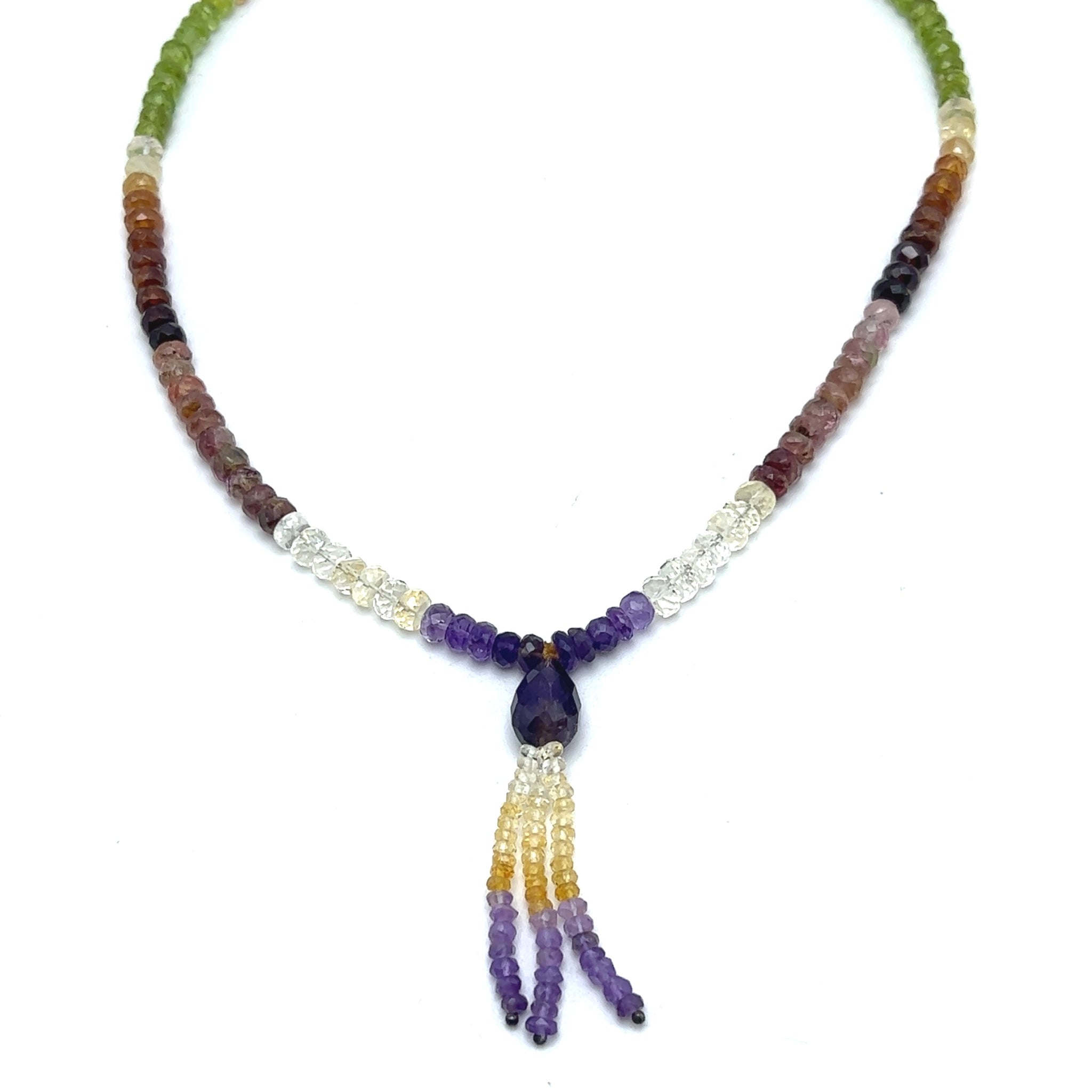 Citrine Natural, Peridot, Spessartite Garnet, Amethyst, and Pink Tourmaline Necklace