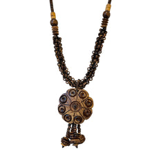 Natural Handmade Artisan Shaded Coconut Wood Statement Necklace Unique Tassels Jewelry