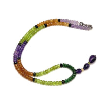 Spessartite Garnet Natural, Peridot, Tsavorite, Black Tourmaline, and Amethyst Necklace