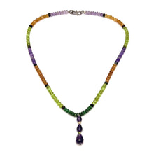 Spessartite Garnet Natural, Peridot, Tsavorite, Black Tourmaline, and Amethyst Necklace