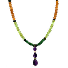 Spessartite Garnet Natural, Peridot, Tsavorite, Black Tourmaline, and Amethyst Necklace