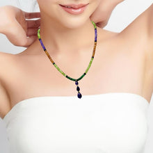 Spessartite Garnet Natural, Peridot, Tsavorite, Black Tourmaline, and Amethyst Necklace