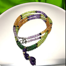 Spessartite Garnet Natural, Peridot, Tsavorite, Black Tourmaline, and Amethyst Necklace