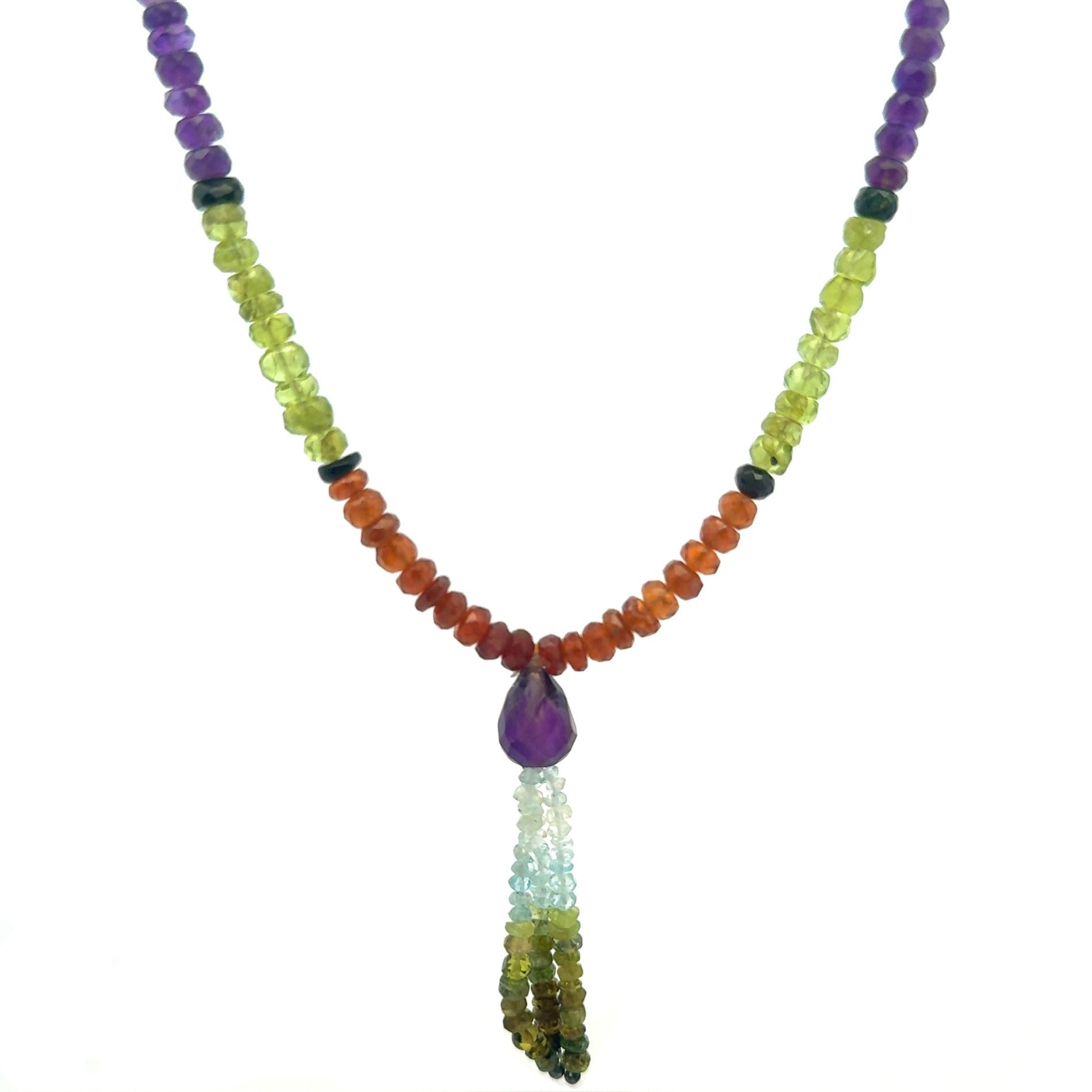 Amethyst Natural, Citrine, Spessartite, Aqua, Peridot, Black, and Green Tourmaline Necklace