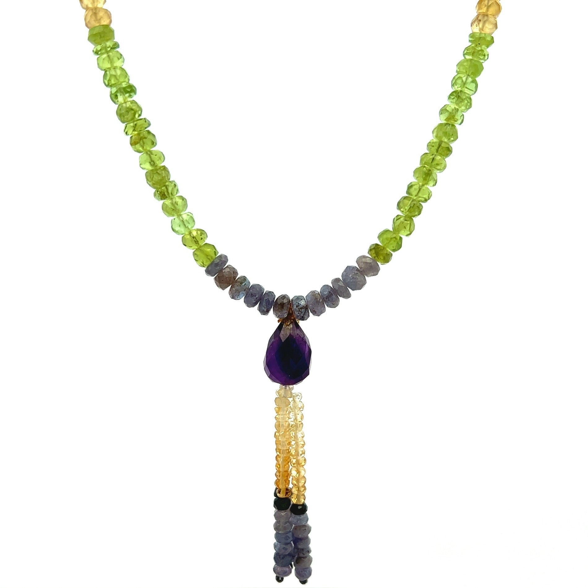 Citrine Natural, Tanzanite, Peridot, and Amethyst Necklace