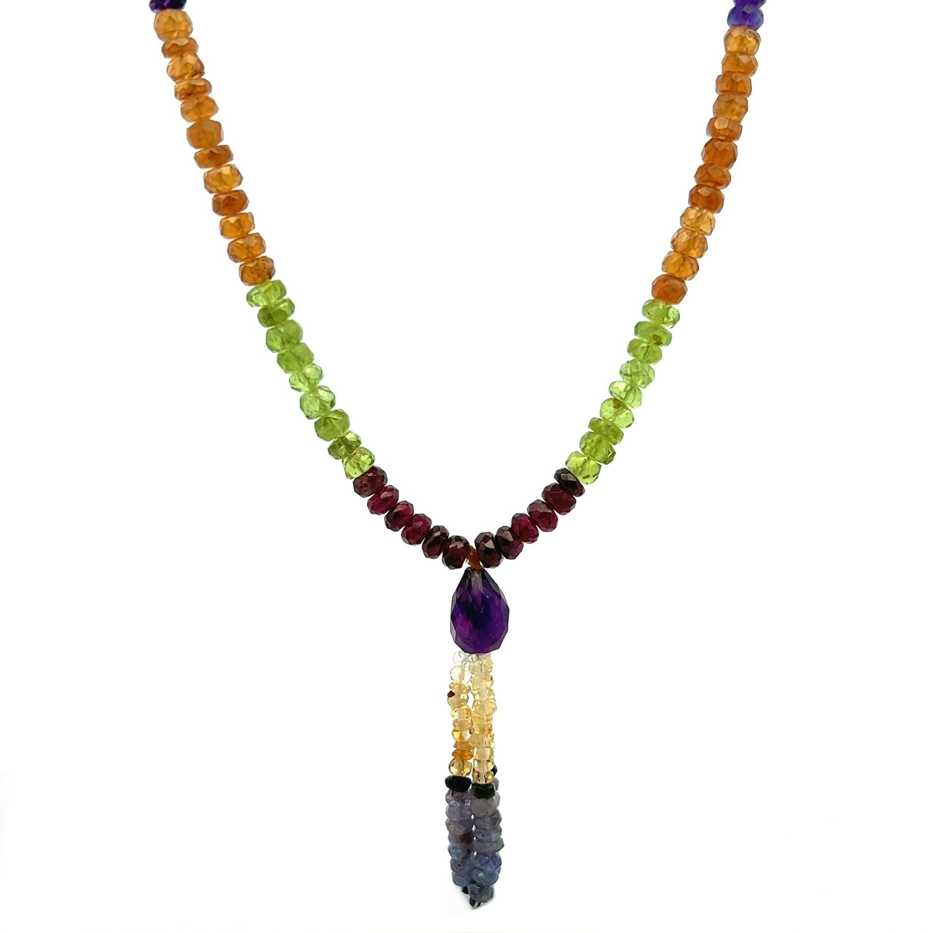 Spessartite Garnet Natural, Citrine, Tanzanite, Peridot, and Amethyst Necklace