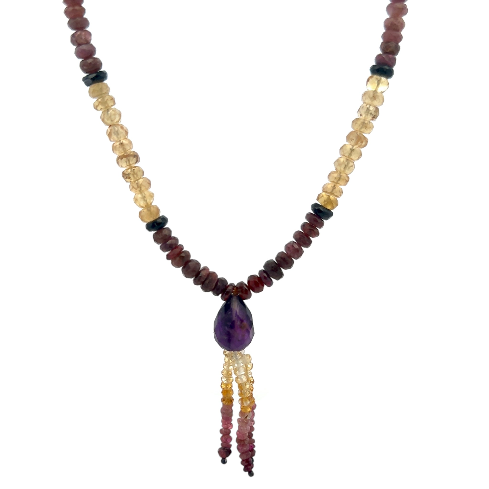 Citrine Natural, Aqua, Amethyst, Pink, and Black Tourmaline Necklace