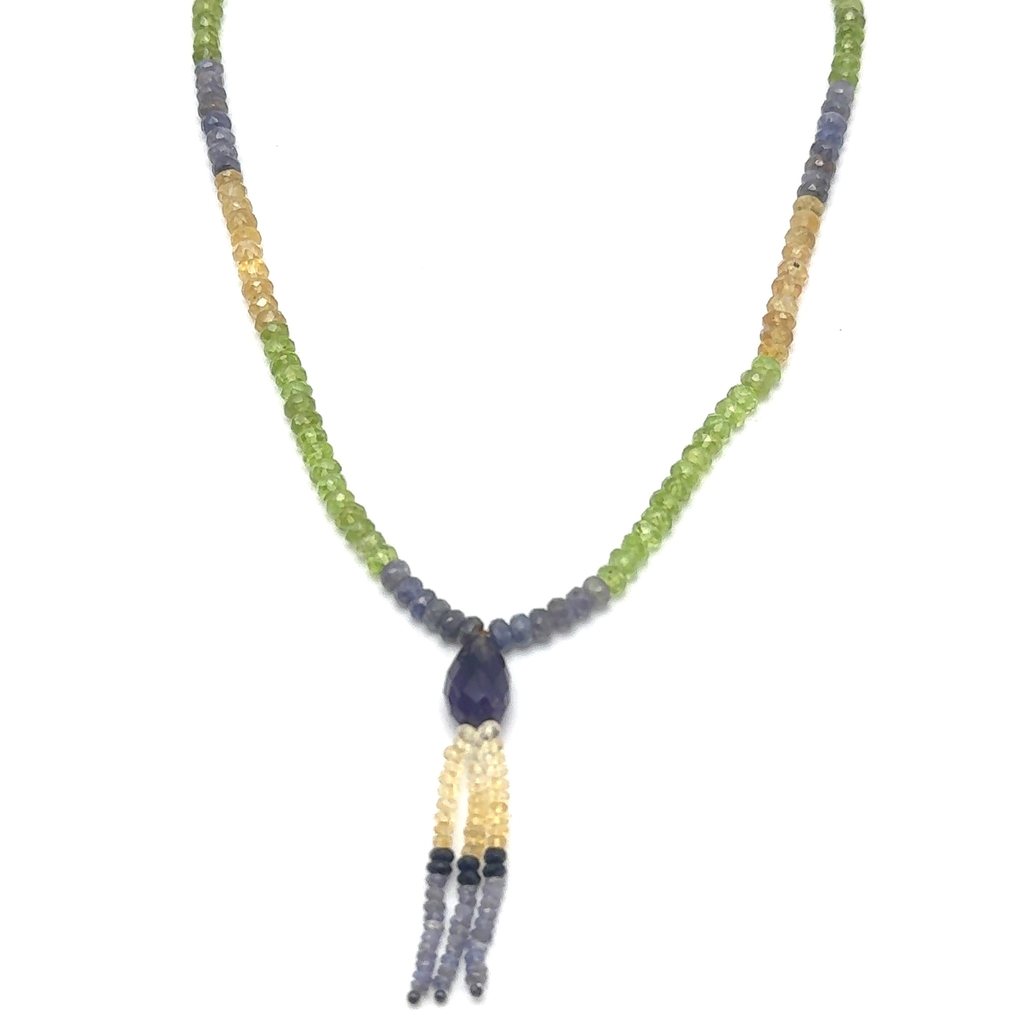 Tanzanite Natural, Citrine, Peridot, Black Tourmaline, and Amethyst Necklace