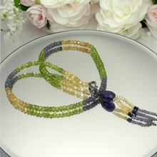 Tanzanite Natural, Citrine, Peridot, Black Tourmaline, and Amethyst Necklace