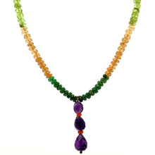 Peridot Natural, Citrine, Spessartite Garnet, Tsavorite, and Amethyst Necklace