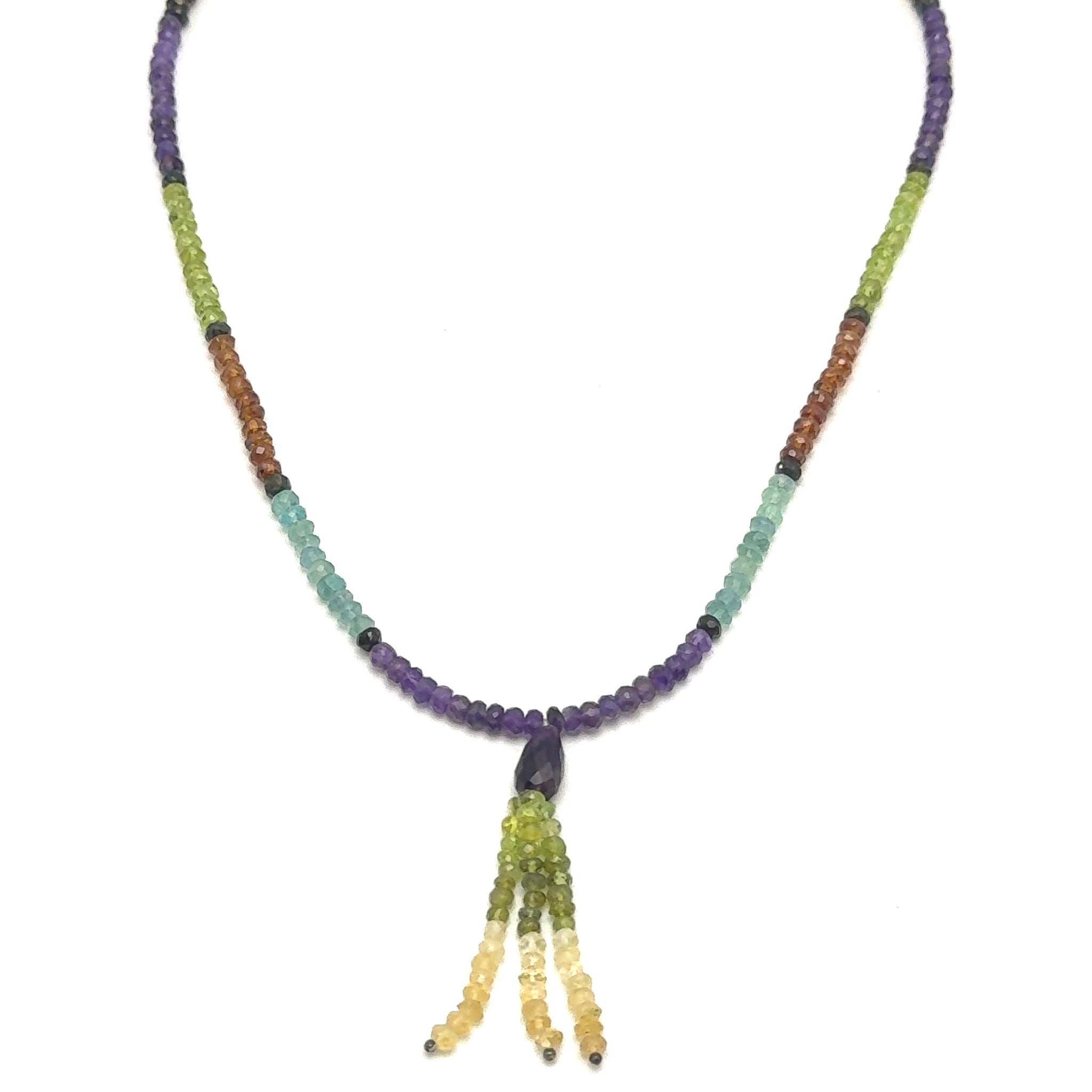 Aqua Natural, Spessartite, Citrine, Green Tourmaline, Peridot, Citrine, and Amethyst Necklace