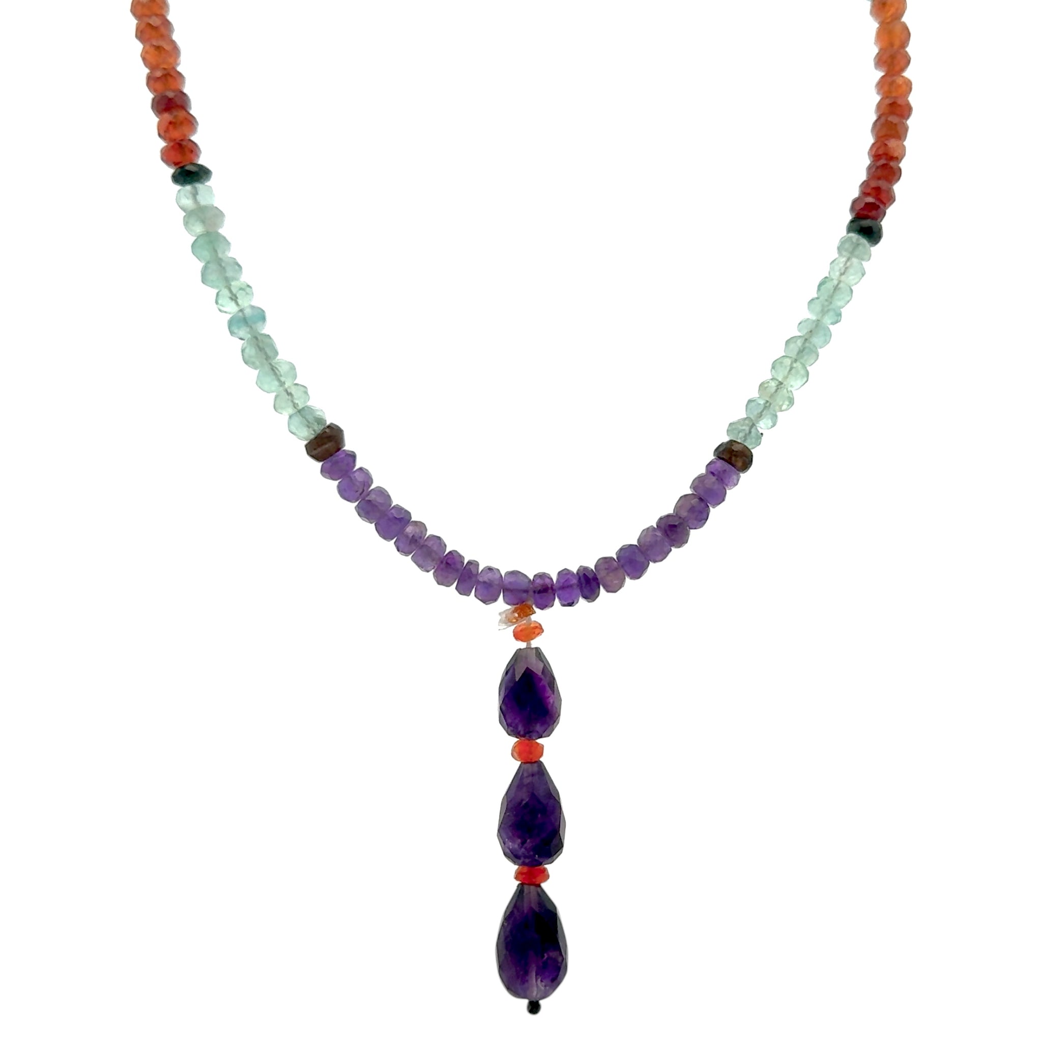 Spessartite Garnet Natural, Aquamarine, Amethyst, and Peridot Necklace