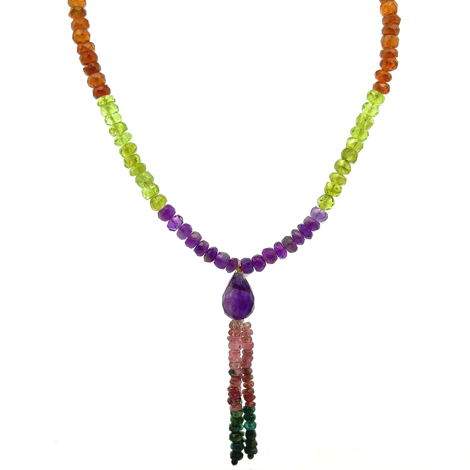 Spessartite Natural, Peridot, Amethyst, Pink, and Black Tourmaline Necklace