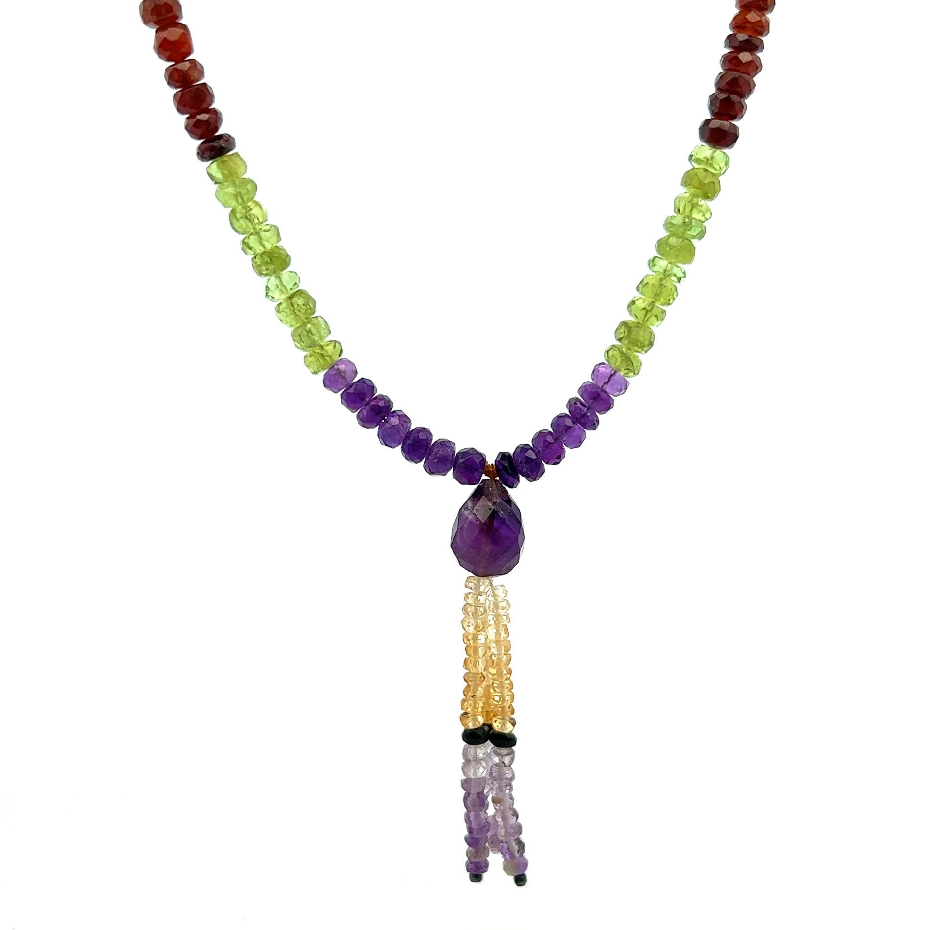 Citrine Natural, Spessartite Garnet, Peridot, and Amethyst Gemstone Necklace