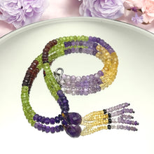 Citrine Natural, Spessartite Garnet, Peridot, and Amethyst Gemstone Necklace