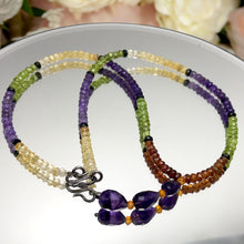 Spessartite Natural, Peridot, Tsavorite, Black Tourmaline, and Amethyst Necklace