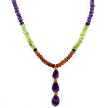 Spessartite Natural, Peridot, Tsavorite, Black Tourmaline, and Amethyst Necklace