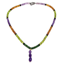 Tsavorite Natural, Black Tourmaline, Peridot, Spessartite, and Amethyst Necklace