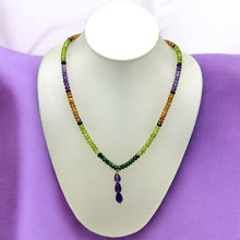 Tsavorite Natural, Black Tourmaline, Peridot, Spessartite, and Amethyst Necklace