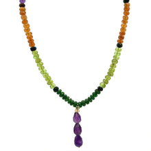 Tsavorite Natural, Black Tourmaline, Peridot, Spessartite, and Amethyst Necklace