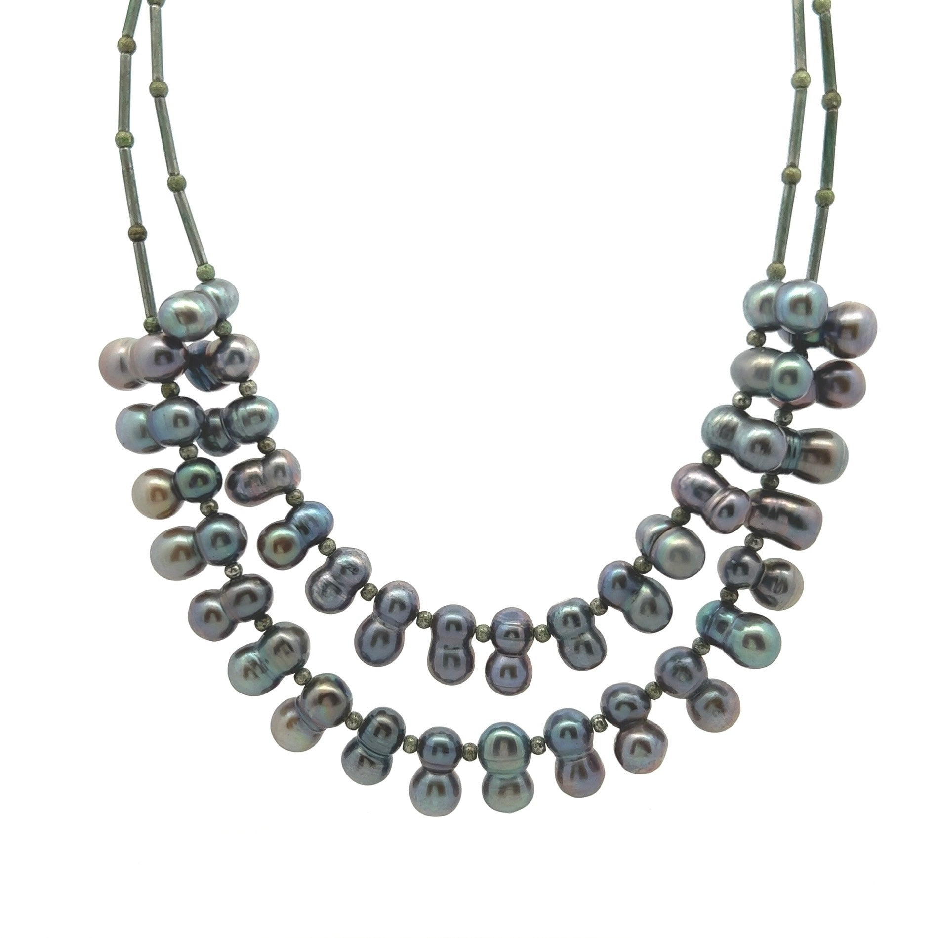 Pearl Two-Layered Dark Grey Unique Necklace