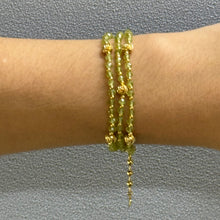 August Birthstone Natural Peridot 4mm with 925 Sterling Silver Station Necklace Faceted Rondelle Beaded Gemstone Gold Charms