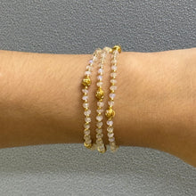 Natural Moonstone 4mm with 925 Sterling Silver Station Necklace Faceted Rondelle Beaded Gemstone Gold Charms June Birthstone