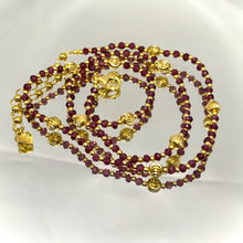 Garnet Natural 3mm with 925 Sterling Silver Station Necklace Faceted Rondelle Beaded Gemstone Gold Charms January Birthstone
