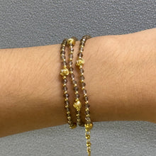 Exclusive 925 Sterling Silver Station Necklace with Natural Smoky Quartz 4mm Faceted Rondelle Beaded Gemstone Gold Charms Grounding Energy