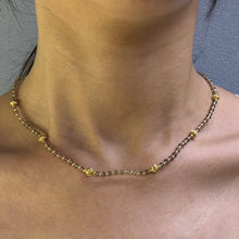 Exclusive 925 Sterling Silver Station Necklace with Natural Smoky Quartz 4mm Faceted Rondelle Beaded Gemstone Gold Charms Grounding Energy