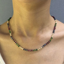 Mix Semiprecious 925 Sterling Silver Station Necklace with Natural Emerald Ruby Sapphire 4mm Faceted Rondelle Beaded Gemstone Energy Blend