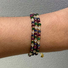 Sterling Silver 925 Station Necklace with Natural Emerald Ruby Sapphire Precious 4mm Faceted Rondelle Beaded Gemstone Harmony Stone