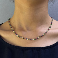 Sterling Silver 925 Station Necklace with Natural Emerald Ruby Sapphire Precious 4mm Faceted Rondelle Beaded Gemstone Harmony Stone