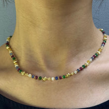 Sterling Silver 925 Station Necklace with Natural Mix Precious 4mm Faceted Rondelle Beaded Gemstone Balance Energy