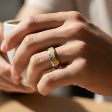 Tungsten Ring Domed Yellow Meteorites Pattern Inlay Polished Finished Band