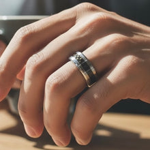 Tungsten Ring Black Carbon Fiber Inlay And Silver Beveled Edge Band