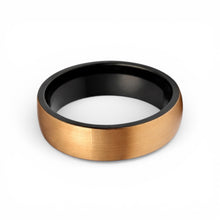 Tungsten Ring Domed Satin Finish Brushed Rose Gold Plated Black Band