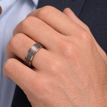 Tungsten Ring Step Edges Silver Brushed Matte Finish Band