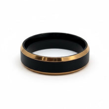 Titanium Ring All Black Satin Center Brushed Gold Beveled Edges Band