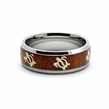 Titanium Ring Hawaiian Koa Wood Sea Turtle High Polished Comfort Fit Band