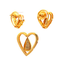 18K Gold Pendant Earring Set with Diamonds Natural Two Tone Heart Design Valentine Jewelry