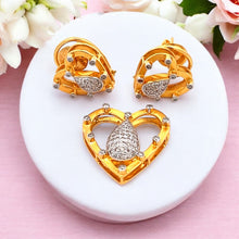 18K Gold Pendant Earring Set with Diamonds Natural Two Tone Heart Design Valentine Jewelry