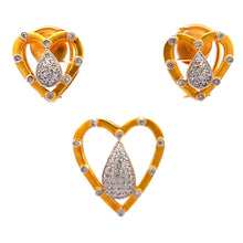 18K Gold Pendant Earring Set with Diamonds Natural Two Tone Heart Design Valentine Jewelry