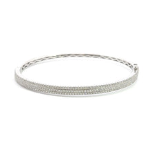 18K White Gold Natural Diamonds Full Three Rows Bracelet Bangle Jewelry