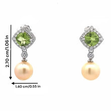 18K White Gold Natural Diamond Peridot Pearl Dangle Earrings Jewelry