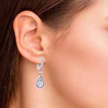 Natural Diamond Teardrop Dangle Earring Cluster Setting 18K White Gold Jewelry